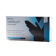 Рукавички НІТРИЛОВІ, текстуровані, без пудри, ЧОРНІ 3.5 г, р. М, 100 шт/уп, ТМ Medicom