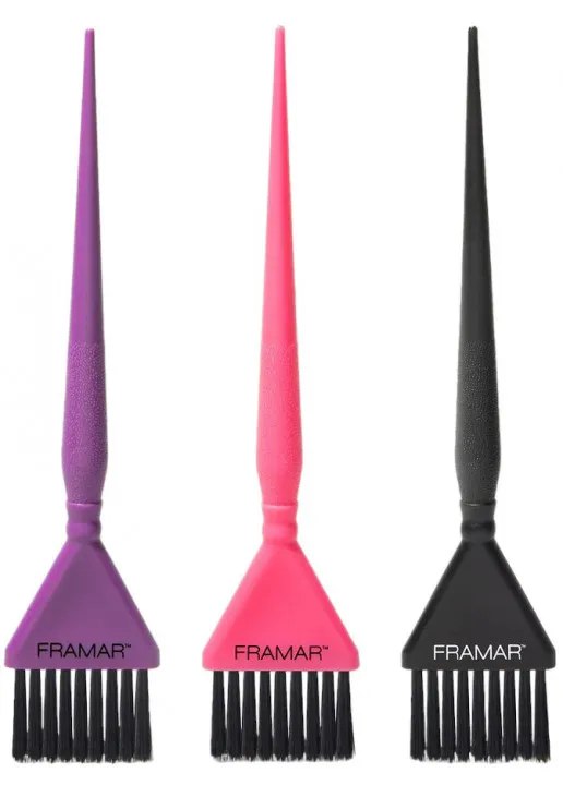 Пензлики для фарбування у 3-х кольорах (набір 3 шт.) Framar Triple Threat Brush Set  , купити набір  пензлів  для фарбування фрамар , хороші пензлики для колориста , купити гарні пензлики для фарбування , якісні пензлі для фарбування , framar набір пензлі