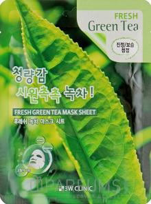 Маска для обличчя тканинна заспокійлива Зелений Чай 3W CLINIC Fresh Green Tea Mask Sheet, 23 мл